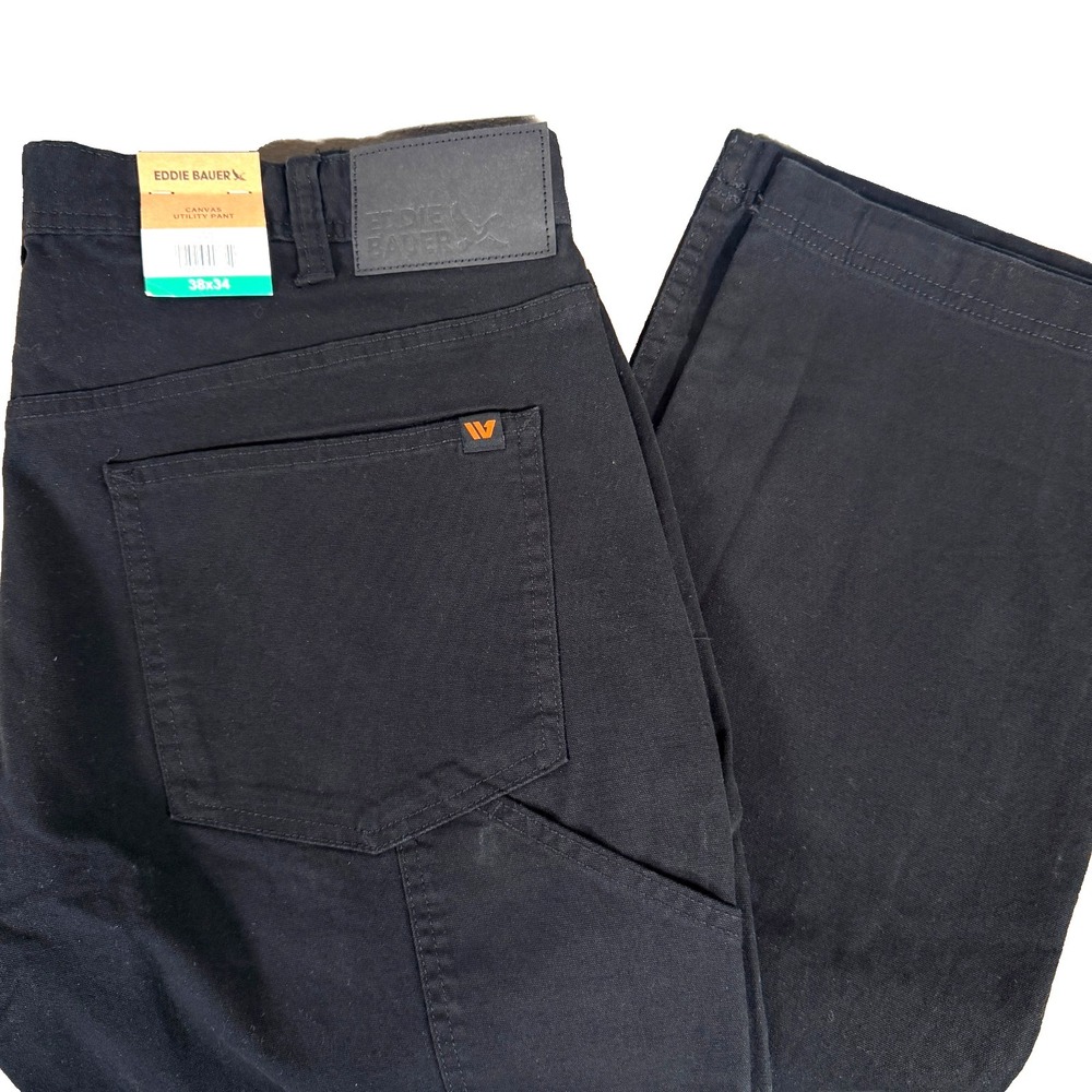 NEW‎ Eddie Bauer Canvas Utility Pant Workwear Carpenter Black Stretch Mens 38x34